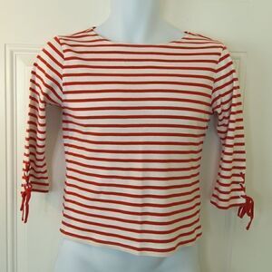 Talbots petite 3/4 laced sleeve red and white stripe top